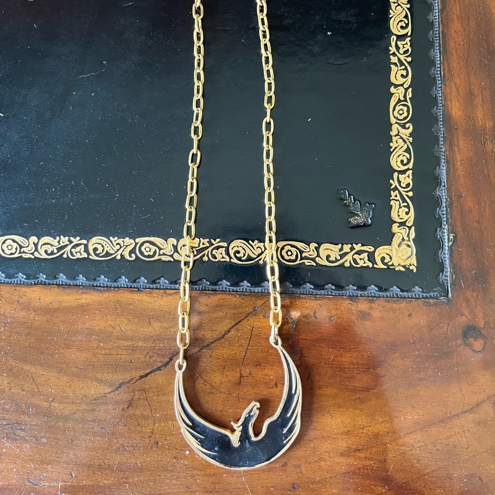 Rising Phoenix gold plate necklace. Festival ready